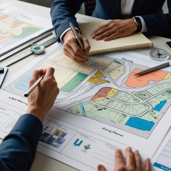 Územní plán města Brna: Urbanisté pracují s mapou územního plánu na pracovním stole.